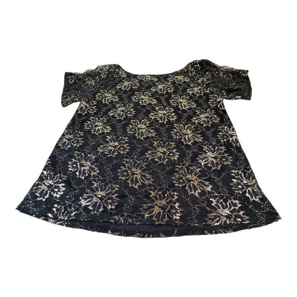 Anneliese Womens Floral Lace Top M Black & Gold Short Sleeve Johnny Was NEW - Picture 6 of 6
